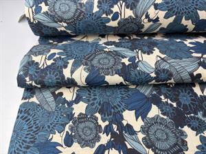 Kokka patchwork stof med hør - smukke blå blomster