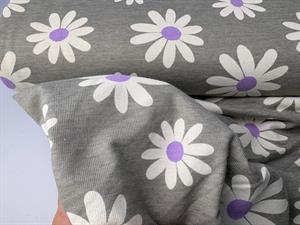 Bomuldsjersey - fine blomster på meleret bund