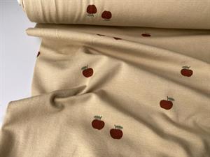 Bomuldsjersey - beige med fine æbler
