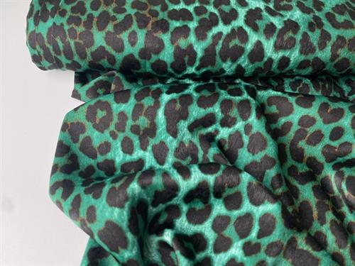 Fastvævet satin - leopardmønster i grønne toner