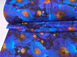 Bomuldsjersey - glowing blue flowers