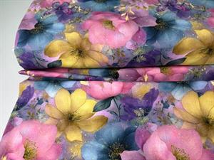 Bomuldsjersey - gold dust spring flowers