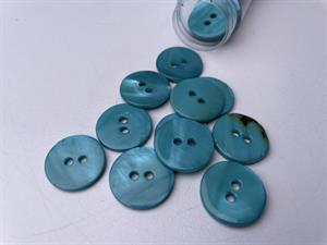 Poleret perlemorsknap - lys petroleum og blank, 18 mm