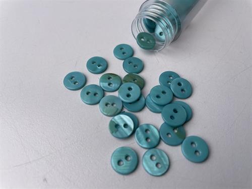 Poleret perlemorsknap - græsk havblå og blank, 9 mm