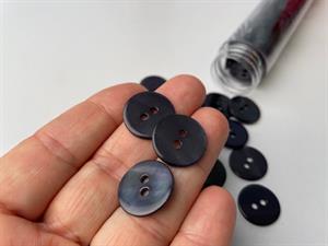 Poleret perlemorsknap - blåsort og blank, 18 mm