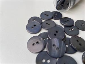Poleret perlemorsknap - mørk gråblå og blank, 18 mm