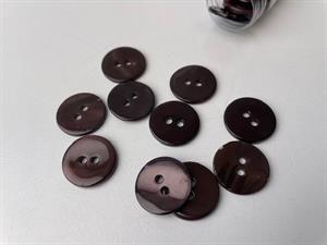 Poleret perlemorsknap - mørk chokoladebrun og blank, 18 mm