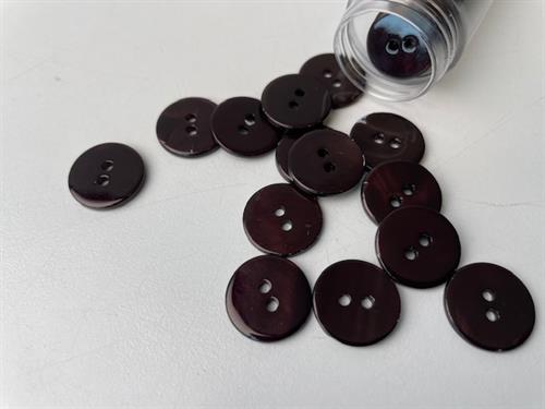 Poleret perlemorsknap - mørk chokoladebrun og blank, 15 mm