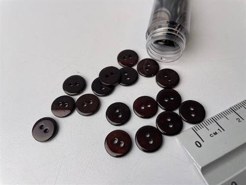 Poleret perlemorsknap - mørk intens chokoladebrun og blank, 11 mm