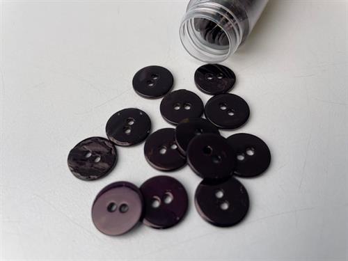 Poleret perlemorsknap - sortbrun og blank, 13 mm