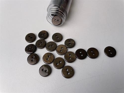 Poleret perlemorsknap - mørk armygrøn og blank, 10 mm