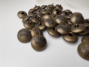 Let metalknap -  antik messing med krone, 18 mm