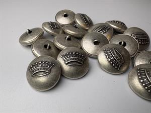 Let metalknap -  antik sølv med krone, 28 mm