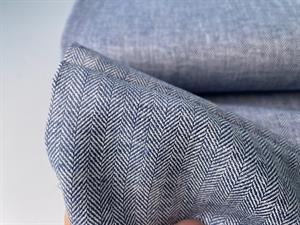 Vævet hør/bomuld - chambré herringbone indigo