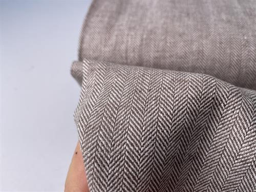 Vævet hør/bomuld - chambré herringbone brown
