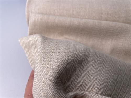 Vævet hør/bomuld - chambré herringbone beige