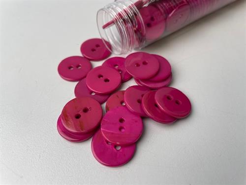 Poleret perlemorsknap - fuchsia pink og blank, 18 mm