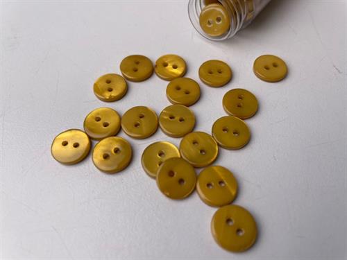 Poleret perlemorsknap - okker farvet og blank, 10 mm