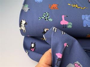 Bomuldsjersey - safaridyr på marineblå bund