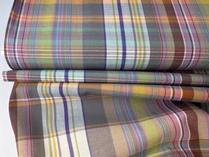 Vævet bomuldspoplin - garnfarvede tern og striber i drønfede farver