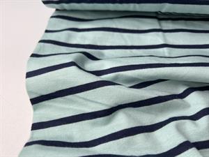 Bomuldsjersey - mintblå med navyblå striber