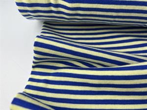 Bomuldsinterlock - striber i blå og sart gul