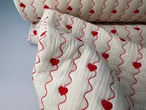 Fastvævet quiltet gauze - fine hjerter