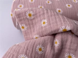 Dobbelt gauze - sart gammelrosa med søde daisy blomster