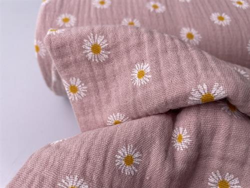 Dobbelt gauze - sart gammelrosa med søde daisy blomster