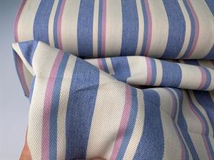 Fastvævet denim - garnfarvede striber i blå, offwhite og rosa