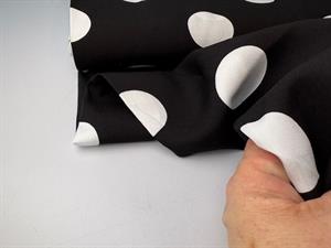 Fastvævet viscose - store polkaprikker sort / hvid