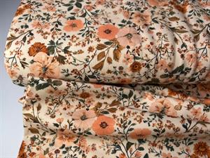 Bomuldsjersey - skønne blomster på lys bund