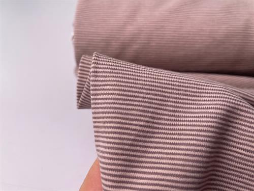 Bomuldsjersey - mikro striber i muldvarp/beige