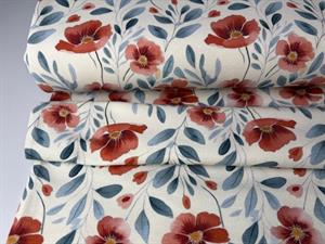 French terry - offwhite med fine blomster