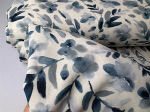 Bomuldsjersey - fine blomster i blå toner