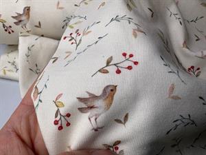 Bomuldsjersey - yndig natur med lille fugl