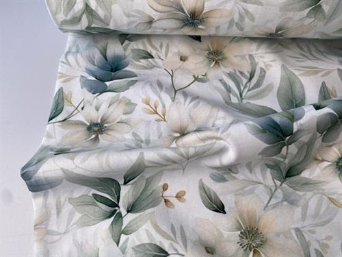Bomuldsjersey - yndige blomster i blide toner
