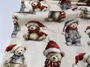 Bomuldsjersey - søde teddybamser med nissehuer