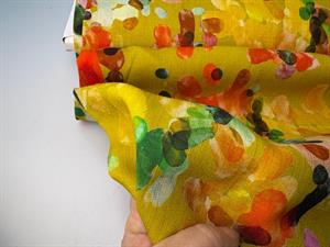 Vævet hør/viscose - intense farver på okker bund