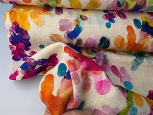 Vævet hør/viscose - intense farver på natur bund