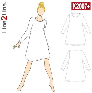 Line2Line snitmønster - K2207+ Kjole med A-facon - PLUS