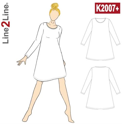Line2Line snitmønster - K2207+ Kjole med A-facon - PLUS