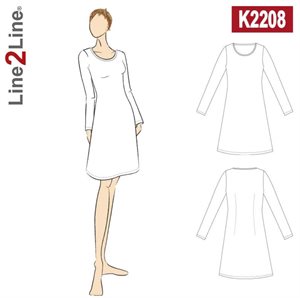 Line2Line snitmønster -  K2208 T-shirt kjole med vidde