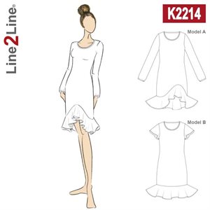 Line2Line snitmønster - K2214 Kjole med volant