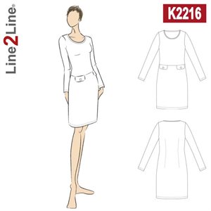 Line2Line snitmønster - K2216 Kjole med delsøm og lommeklapper