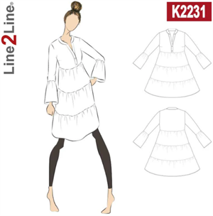Line2Line snitmønster - K2231 Skjortekjole med flæser og krave