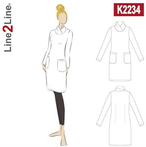Line2Line snitmønster - K2234 Kjole med sjalskrave og lommer
