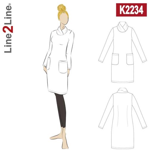 Line2Line snitmønster - K2234 Kjole med sjalskrave og lommer
