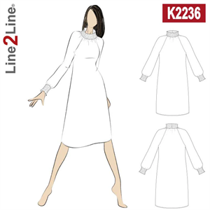 Line2Line snitmønster - K2236 Raglan kjole med smock krave