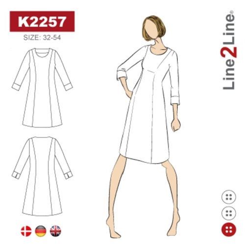 Line2Line snitmønster - K2257 Kjole med husarsnit og vidde - fast